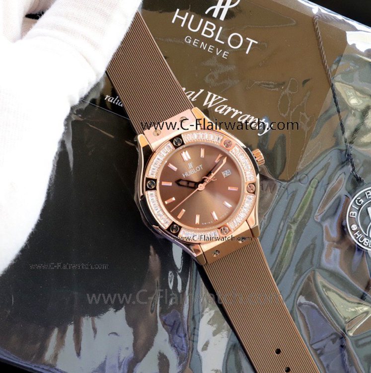 Copy Hublot Classic Fusion Rose Gold Diamond Quartz Watch 33mm